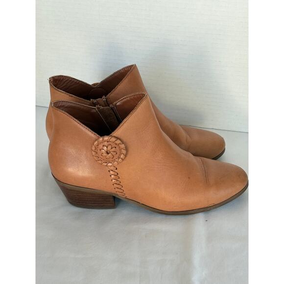 JR Jack Rogers Leather Oak Tan Color Ankle Boots-Side Zip-Stacked Western Heel 7 - Picture 2 of 8